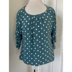 Maeve Braxton Polka Dot Flutter Sleeve Blouse Small Teal White Anthropologie